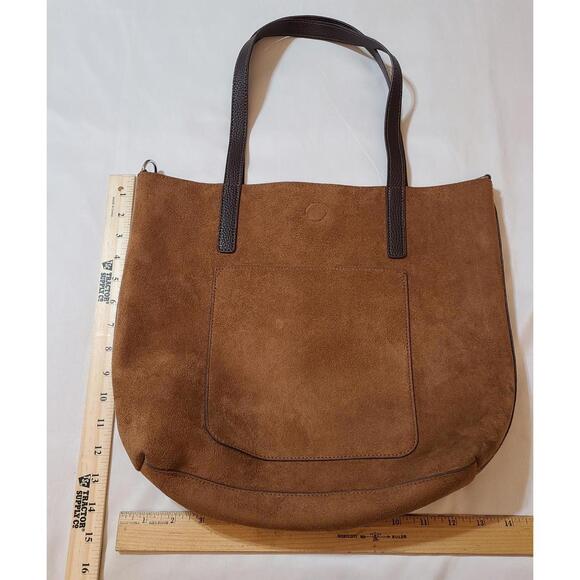 2pk Vegan Suede Tote  Sz Medium Equestrian Collegiate Preppy Purple Brown 15x14 - Picture 8 of 13